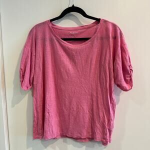 J. Crew Linen Tee Top Pink Round Neck Pullover Puff Sleeve Sz L Women's